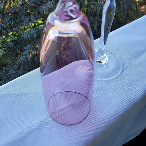 Pier 1 Iridescent Rose Pink Champagne Flutes Set flower stem top - Picture 3 of 9